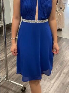le chateau Royal Blue Midi Dress with Rhinestone Waist